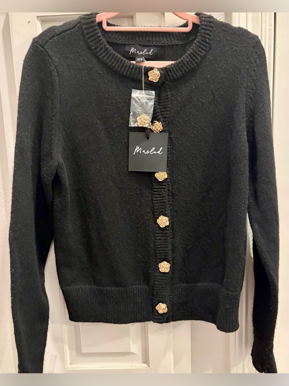 NWT MARLED Black Cardigan with Gold Rose Buttons Women’s Size XS Never Worn